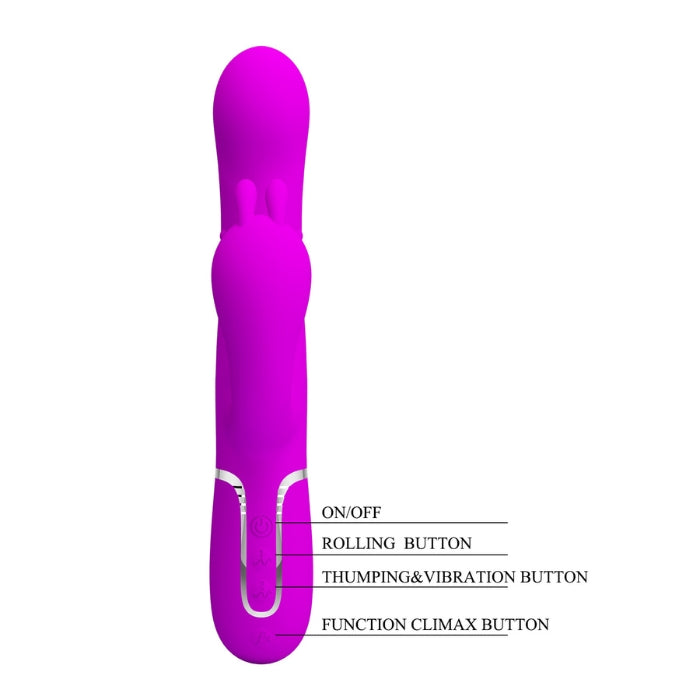 Pretty Love Cammy double penetration vibrator in vibrant purple silicone with silver accents