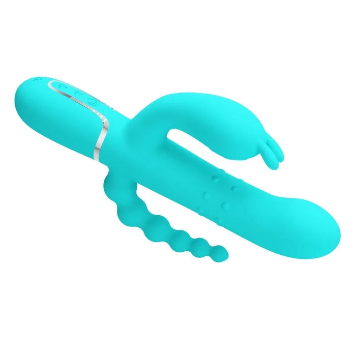 Pretty Love Cammy teal vibrator with rolling bead modes and burst climax button