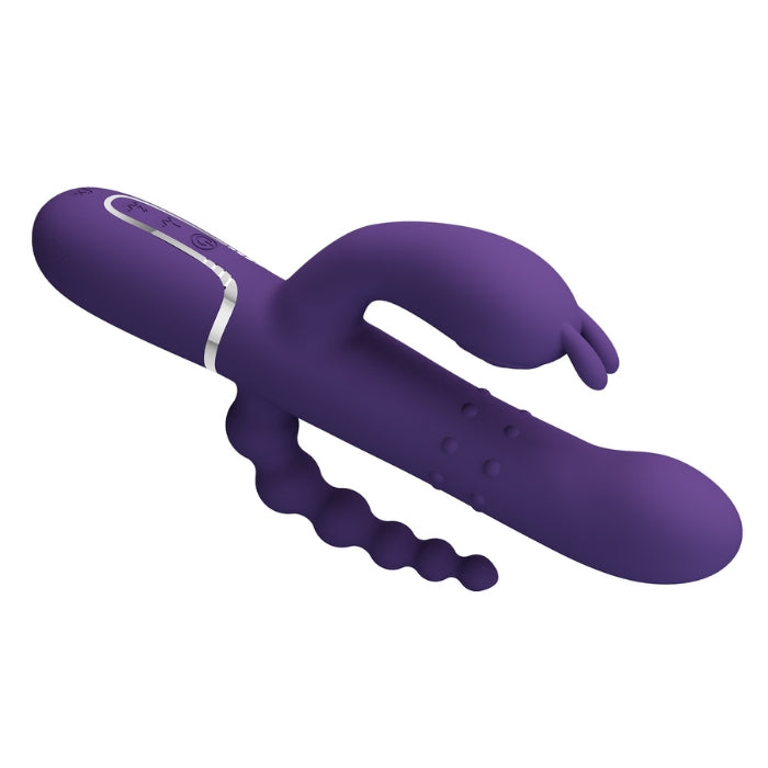 Pretty Love Cammy Double Penetration Vibrator in purple with curved handle