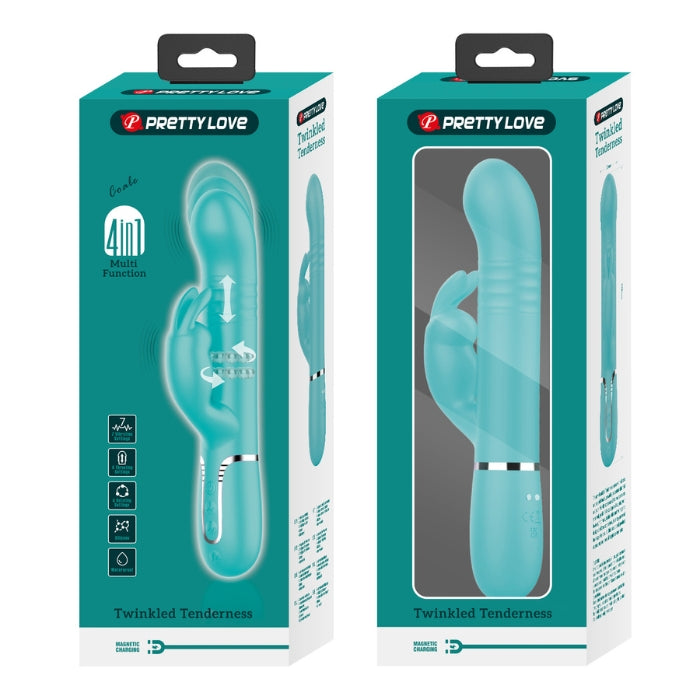 Pretty Love Coale aqua rabbit vibrator with teal silicone and silver band