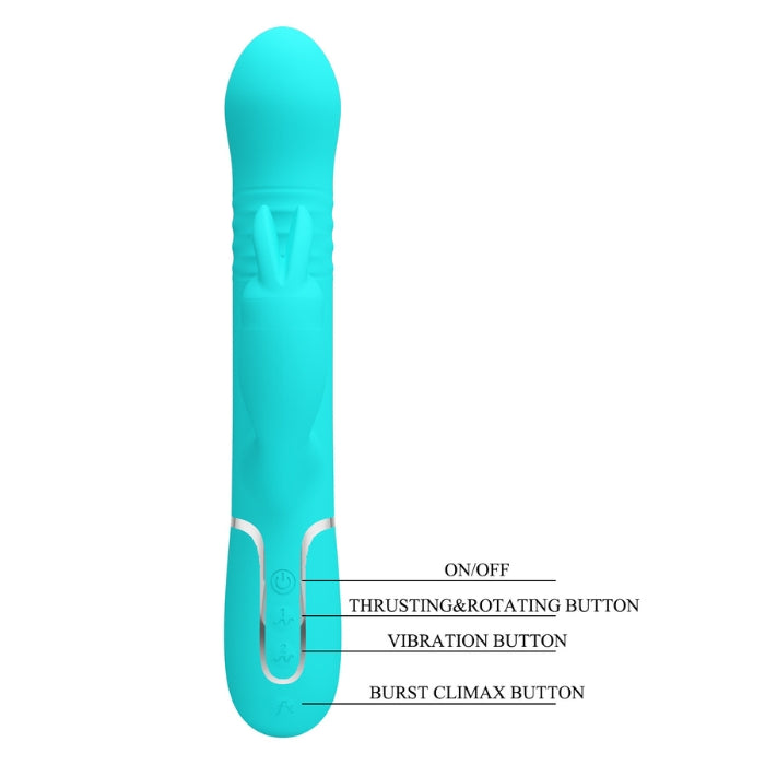 Pretty Love Coale aqua rabbit vibrator with teal silicone and silver buttons