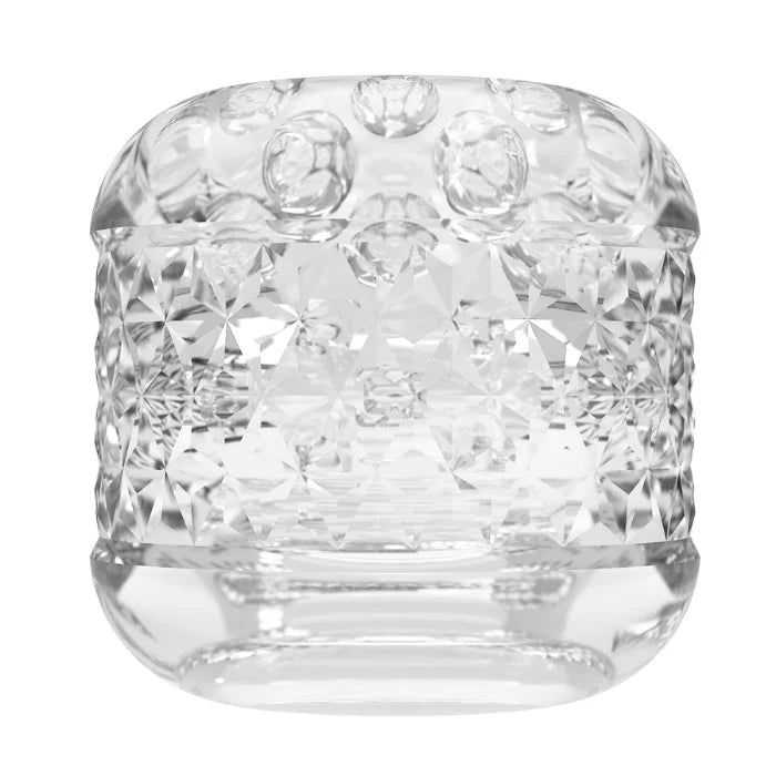 Clear Pretty Love Cory Quickshot Masturbator jar with geometric bubble patterns