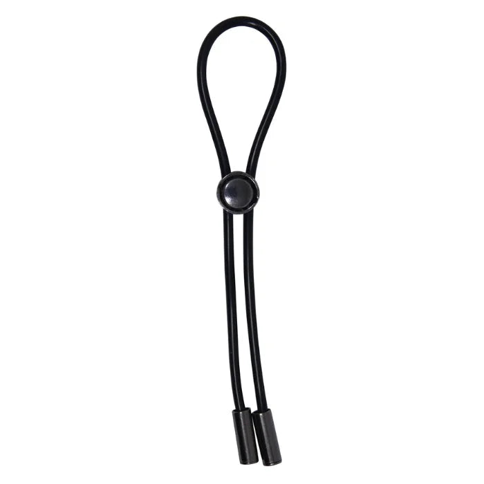 Pretty Love Delay black cock ring with ball loop and button