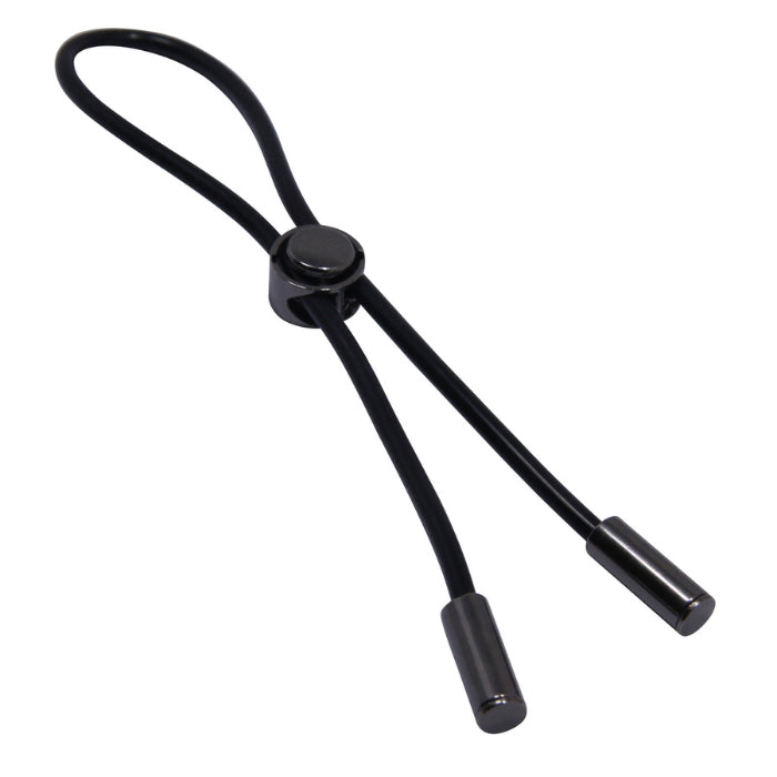 Black Pretty Love Delay cock ring with ball loop strap and metallic clasp