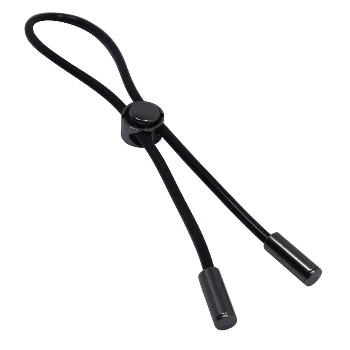 Black Pretty Love Delay cock ring with ball loop strap and metallic clasp