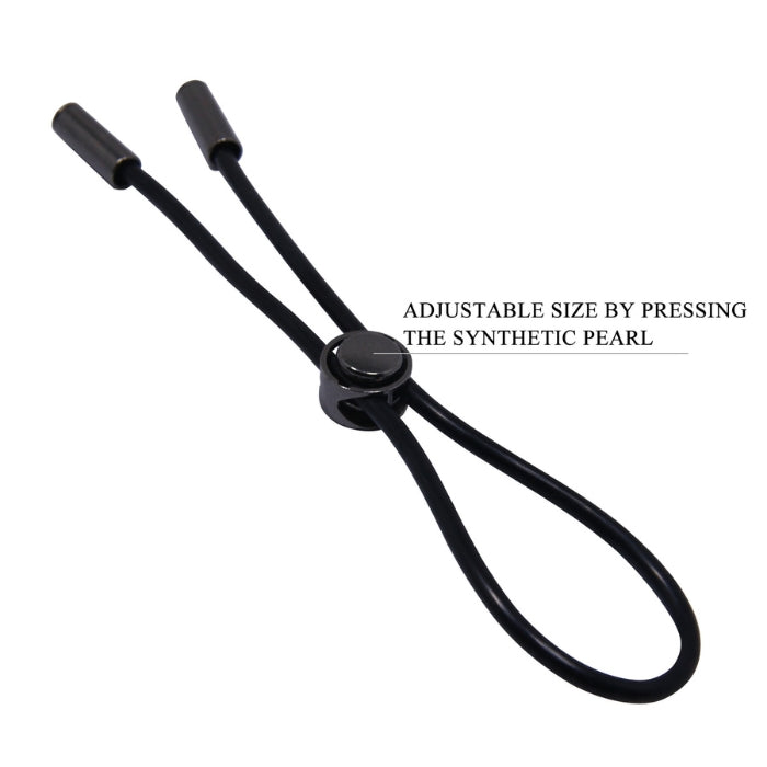 Black Pretty Love Delay cock ring with ball loop, pearl button strap