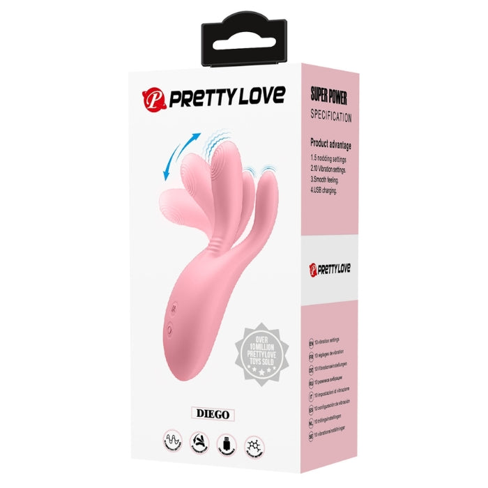 Pink Pretty Love Diego vibrator with three finger-like protrusions
