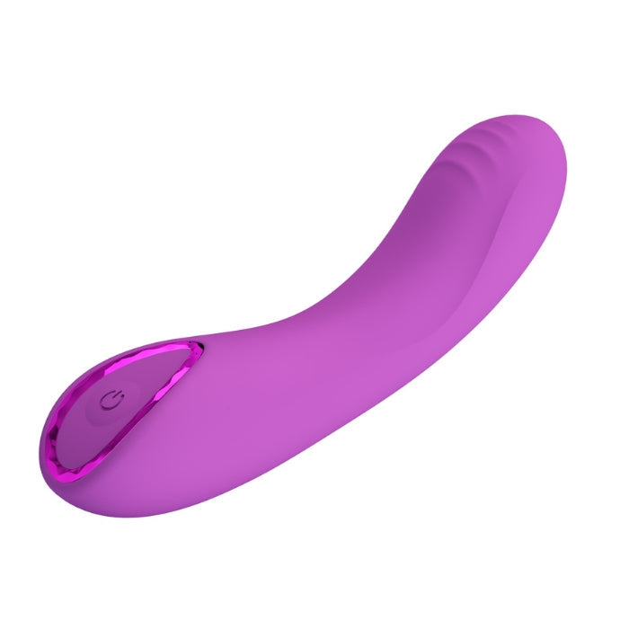 Pretty Love DJ Dick purple vibrator with glossy silicone body and shining ring