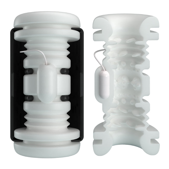 Pretty Love DJ Girl black masturbator with white ridged toy and button