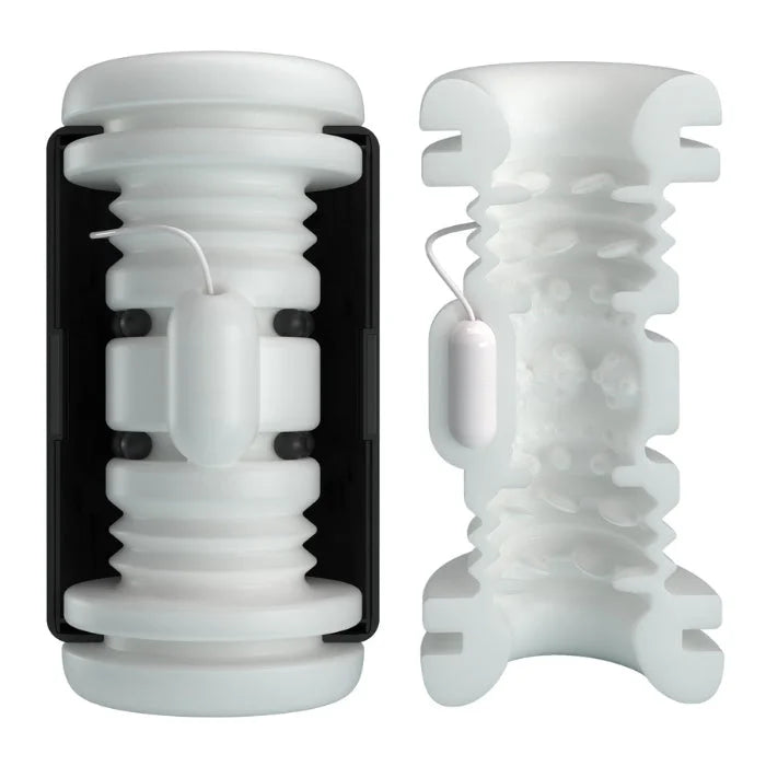 Pretty Love DJ Girl black masturbator with white ridged toy and button
