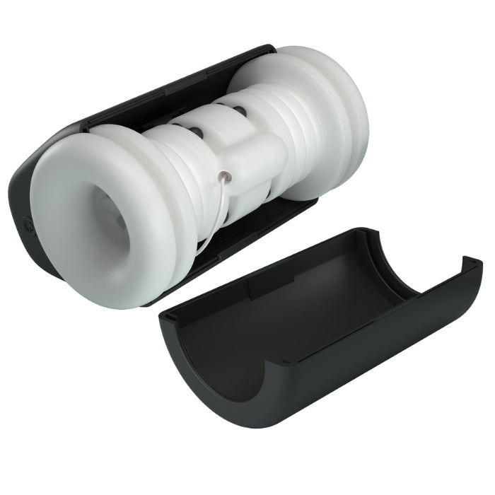 Pretty Love DJ Girl black cylindrical vibrating masturbator with manual squeezing