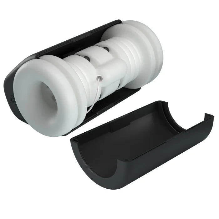 Pretty Love DJ Girl black cylindrical vibrating masturbator with manual squeezing