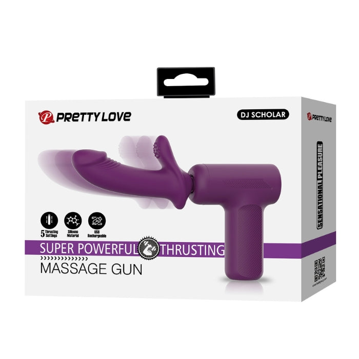 Pretty Love DJ Scholar purple thrusting massage gun with replaceable silicone head