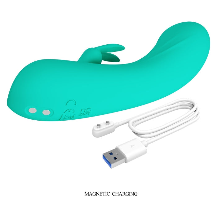 Teal Pretty Love DJ Stick Rabbit Vibrator with silicone body and magnetic charging