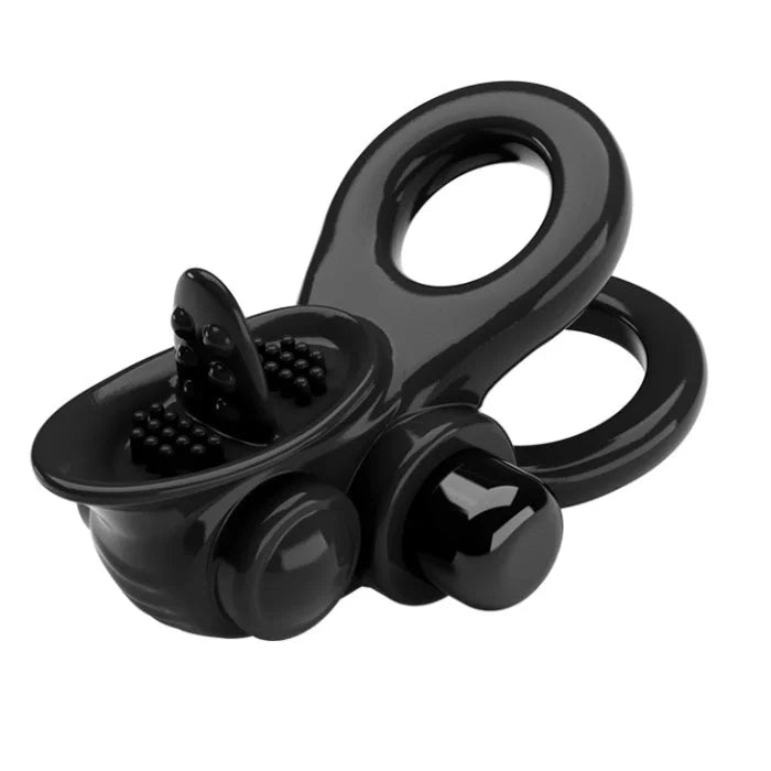 Black Pretty Love Double Cock Ring Vibe with Clit Licker
