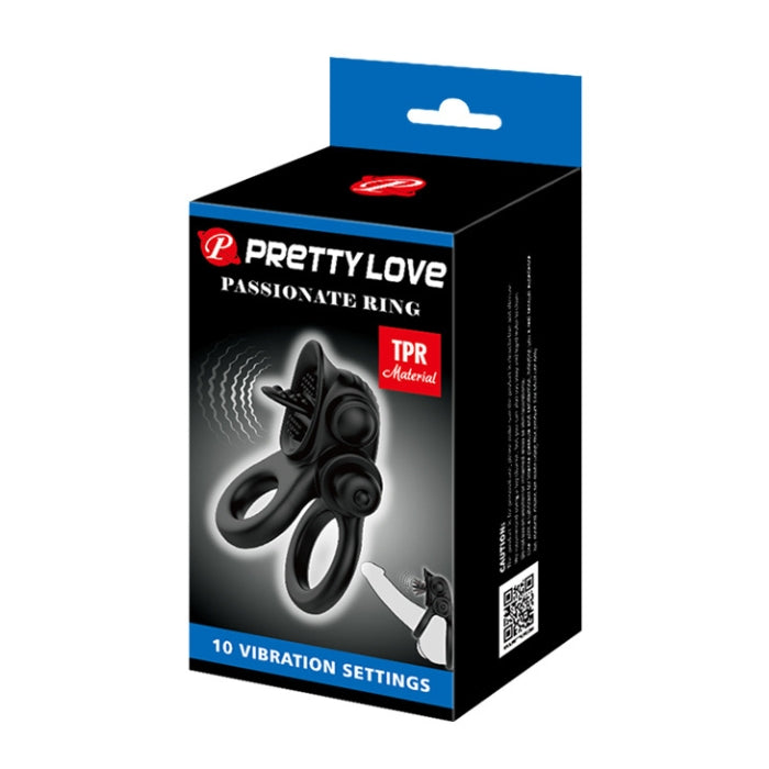 Pretty Love Double Cock Ring Vibe with Clit Licker in black TPR