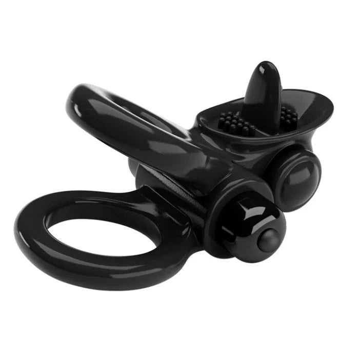Pretty Love Double Cock Ring Vibe with Clit Licker in black silicone