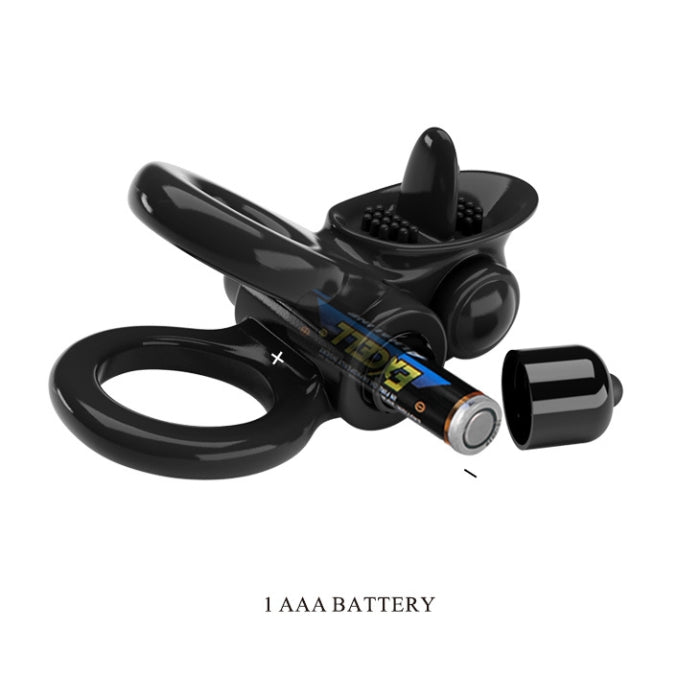 Pretty Love Double Cock Ring Vibe with Clit Licker in black silicone