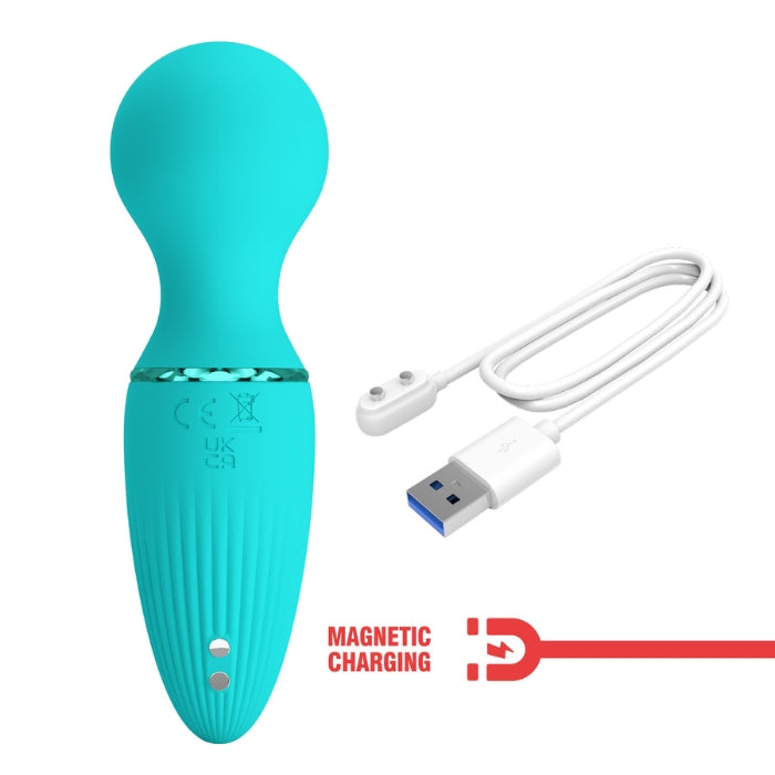Pretty Love Dwayne Mini Wand Aqua teal silicone vibrator with ribbed grip