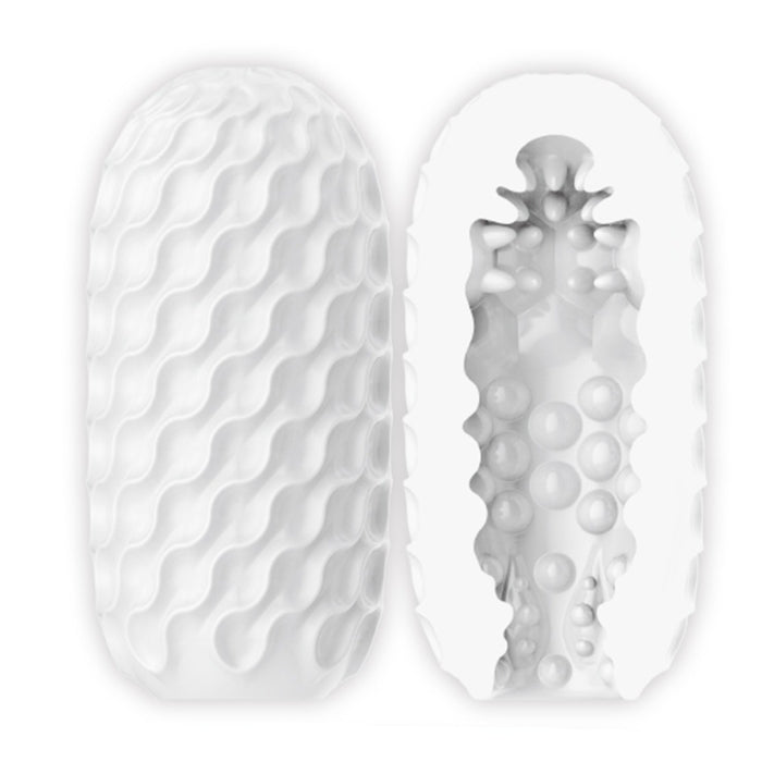 White Pretty Love Egg Coquettish Venus X Masturbator with textured silicone bumps