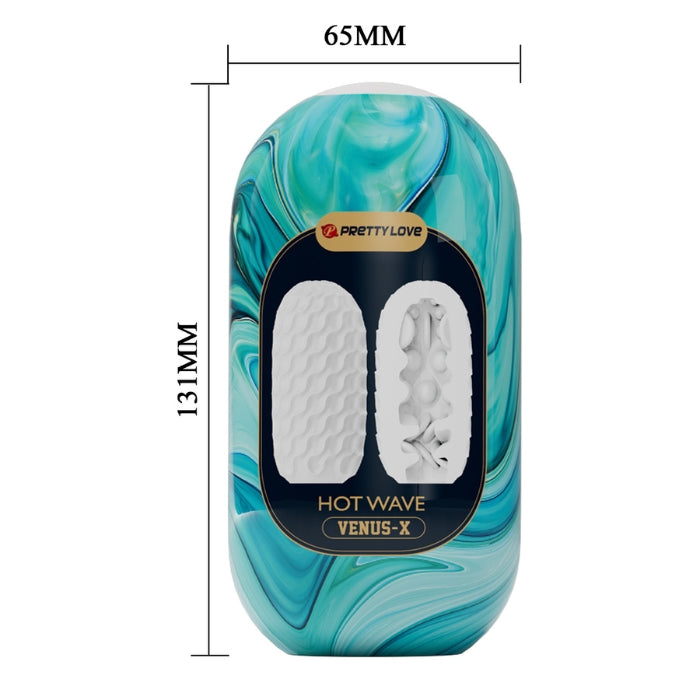 Teal marbled Pretty Love Hot Wave Venus X masturbator with white inserts