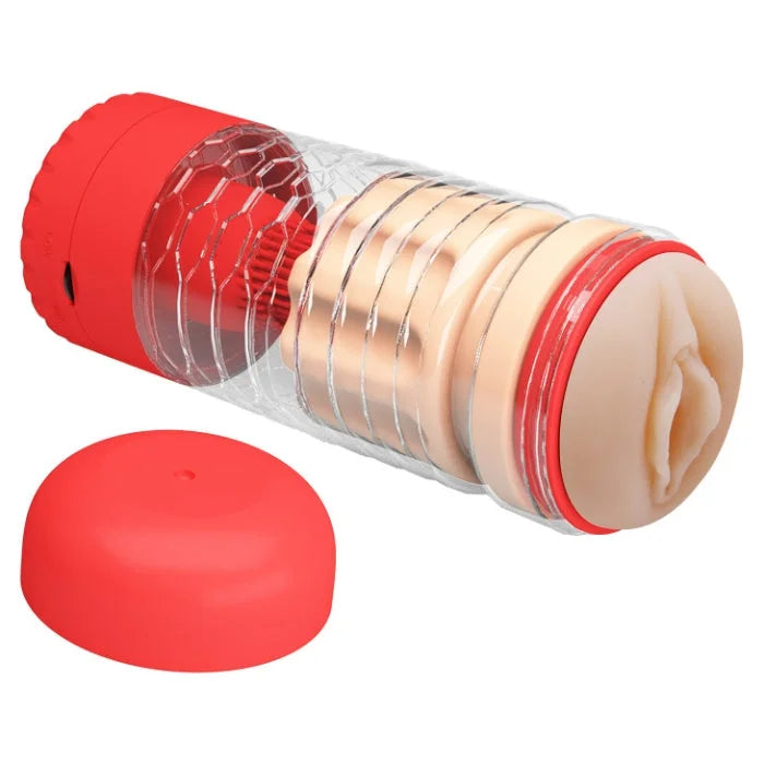Pretty Love Cheresa vibrating vagina masturbator cup with red textured sleeve