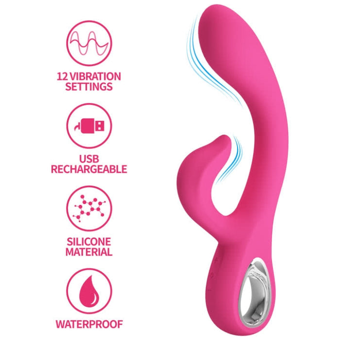 Pretty Love Fritz pink rabbit vibrator with USB recharge and waterproof design