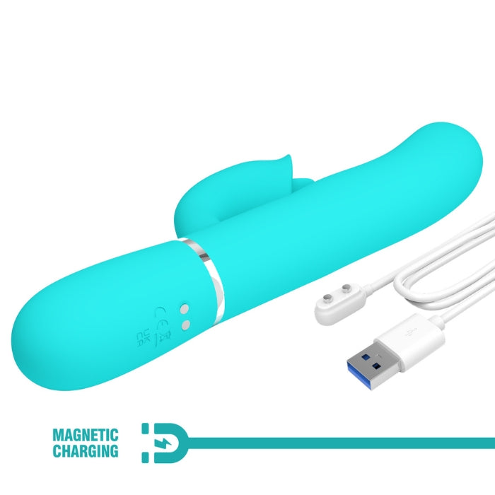Pretty Love Gigi rabbit vibrator with teal silicone and magnetic USB charger
