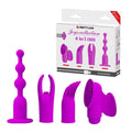 Set of four purple silicone adult pleasure devices with powerful vibrating bullet packaging