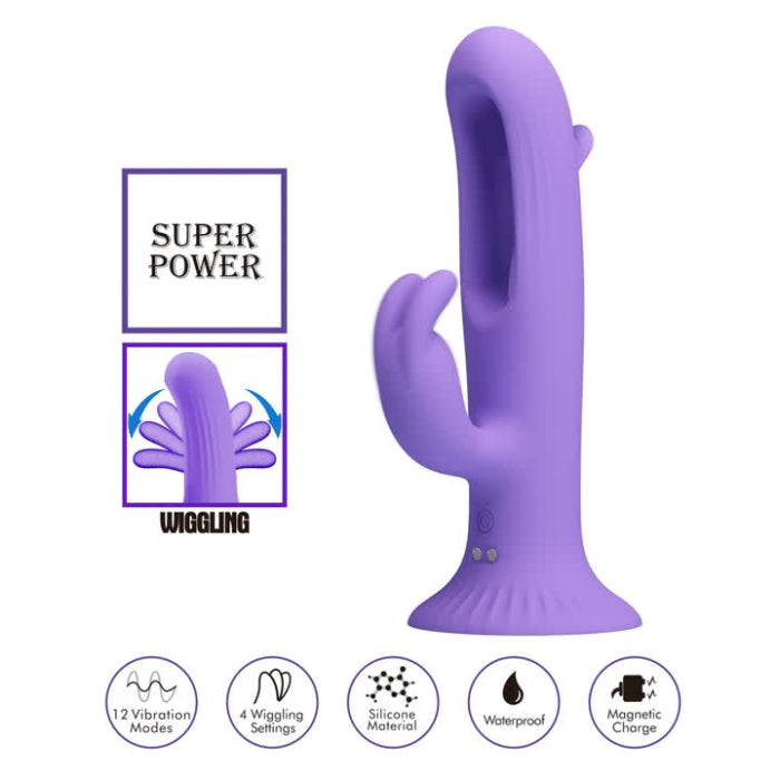 Pretty Love Killmoulis Rabbit Flap Vibrator - Purple silicone cactus-shaped with magnetic base