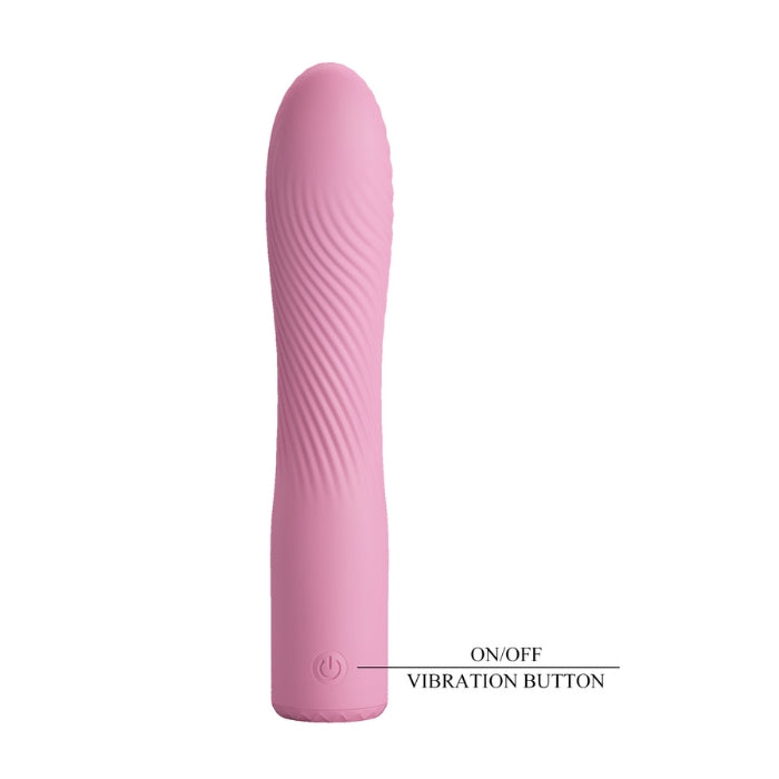 Pretty Love Kissell vibrator in pink with silky silicone body and ribbed texture