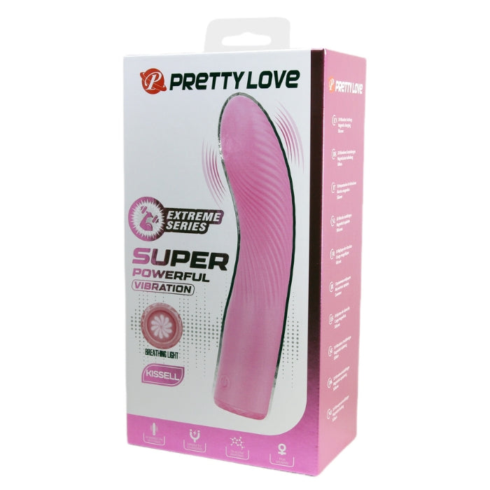 Pretty Love Kissell vibrator in pink silky silicone body and box