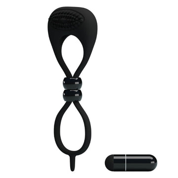 Pretty Love Locker black silicone cock ring with ball harness and beads