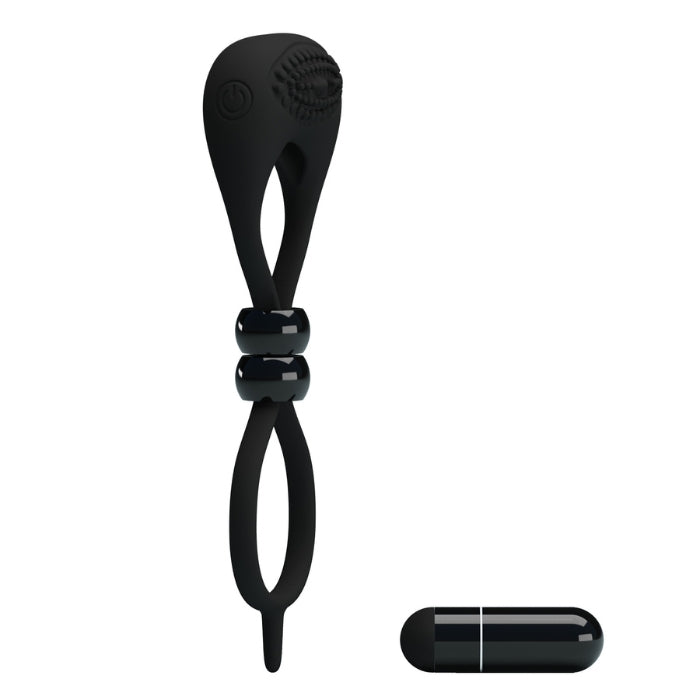 Pretty Love Locker black silicone cock ring with ball harness