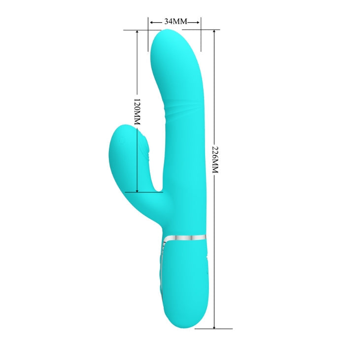 Pretty Love Mariana aqua rabbit vibrator with teal silicone and silver band
