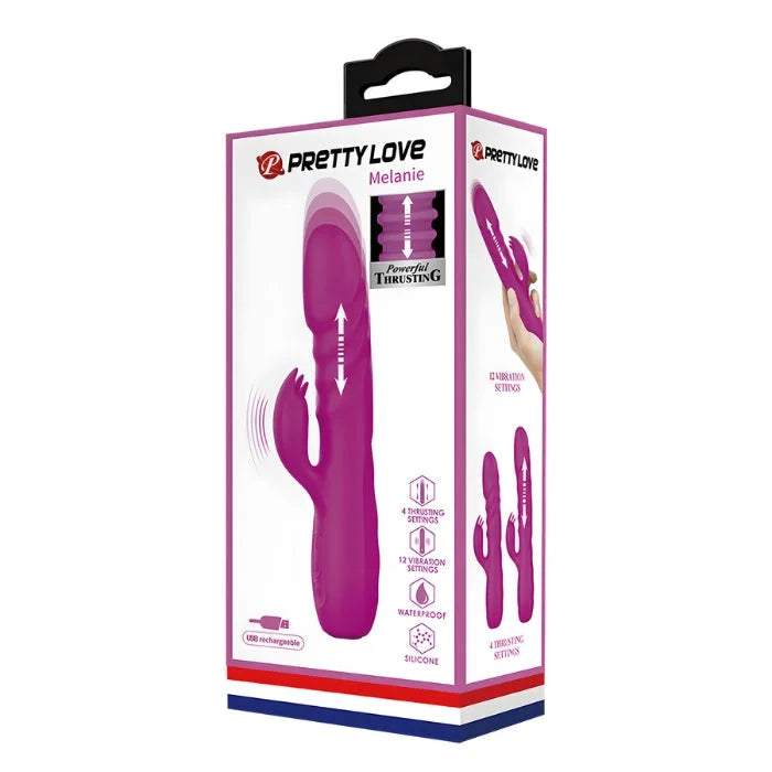 Pretty Love Melanie pink thrusting rabbit vibrator in purple silicone