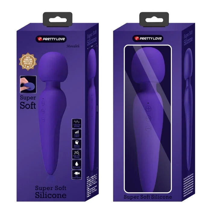 Pretty Love Meredith purple super soft silicone vibrator in retail packaging