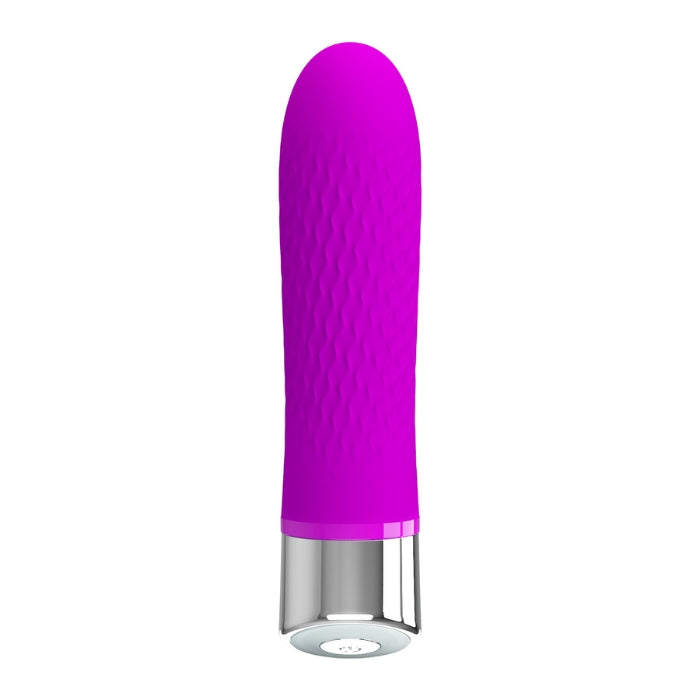 This vibrator delivers incredibly pleasurable stimulation by combining ultra-intense vibrations with a cleverly shaped design. Made from elite silicone with a polished plastic base, this vibrator is smooth, sophisticated, and features12 powerful vibrating patterns. Takes 1 AA battery (not included).