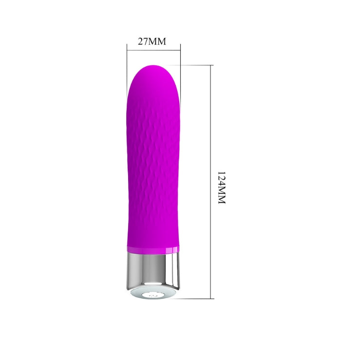 This vibrator delivers incredibly pleasurable stimulation by combining ultra-intense vibrations with a cleverly shaped design. Made from elite silicone with a polished plastic base, this vibrator is smooth, sophisticated, and features12 powerful vibrating patterns. Takes 1 AA battery (not included).