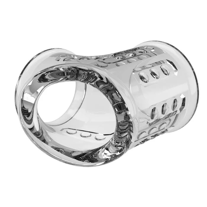 Clear Pretty Love penis sleeve with glass ring and cut-out patterns