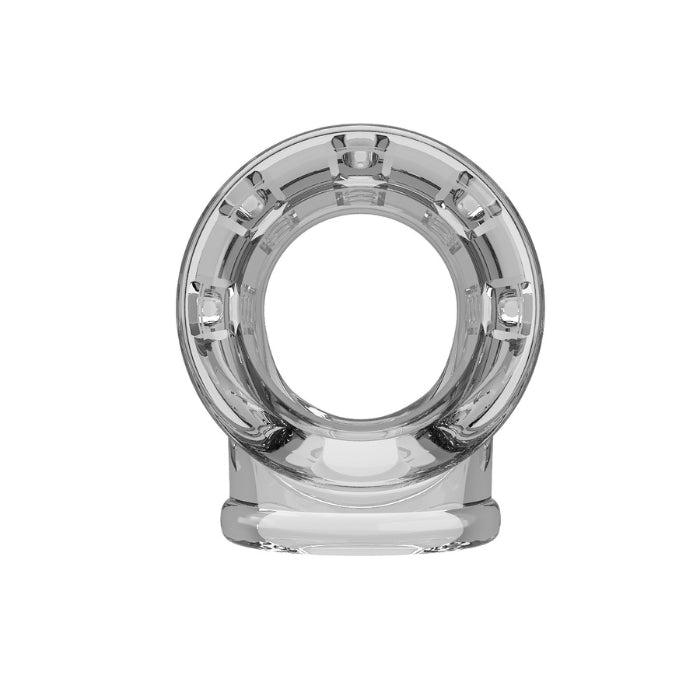 Clear Pretty Love penis sleeve with ring tabs and ball sling design