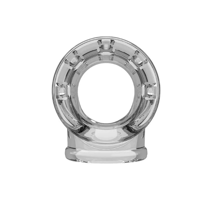 Clear Pretty Love penis sleeve with ring tabs and ball sling design