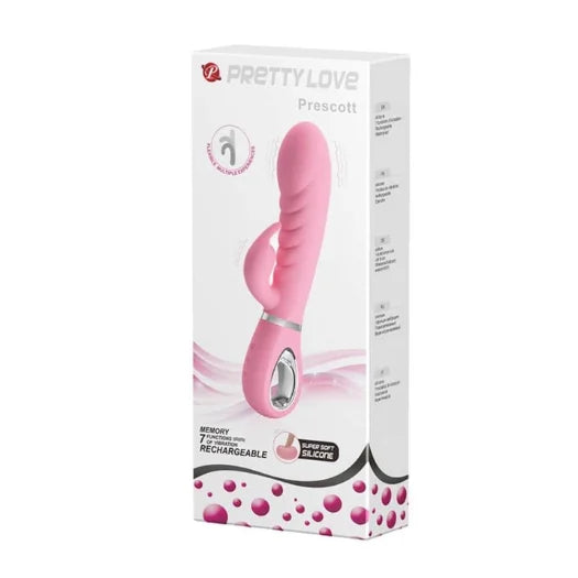 Pink silicone pretty love prescott g spot vibrator with silver accent ring ergonomic design usb rechargeable vibration functions