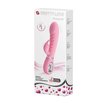 Pink silicone pretty love prescott g spot vibrator with silver accent ring ergonomic design usb rechargeable vibration functions