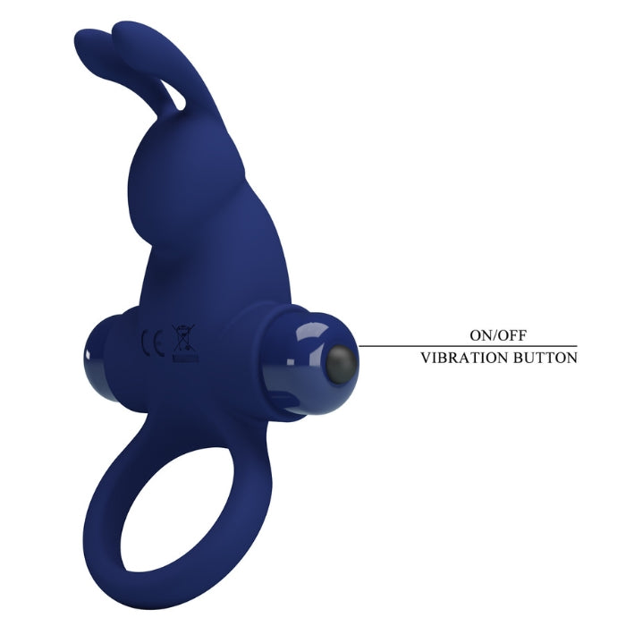 Pretty Love Rabbit vibrating cock ring in blue silicone with glossy finish
