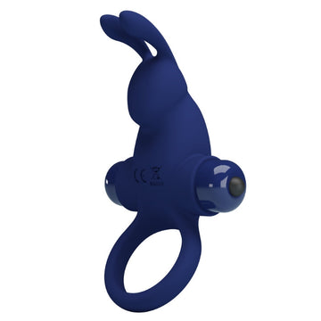 Pretty Love Rabbit vibrating cock ring in blue silicone with glossy finish