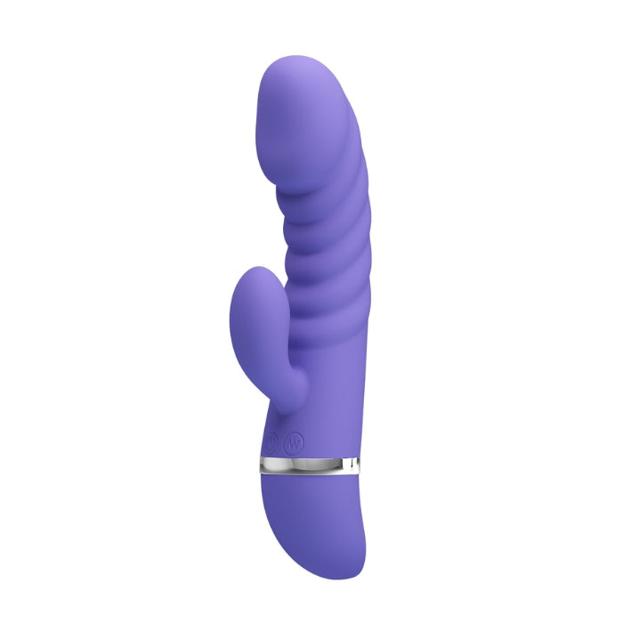 This super soft silicone 7 function rabbit vibrator is amazingly equipped to provide you with intense pleasure night after night. The shape of this sleek and stylish purple toy is smooth and curved with a thick head to reach your inner G-spot, and a smaller curved rabbit for clitoral stimulation. 