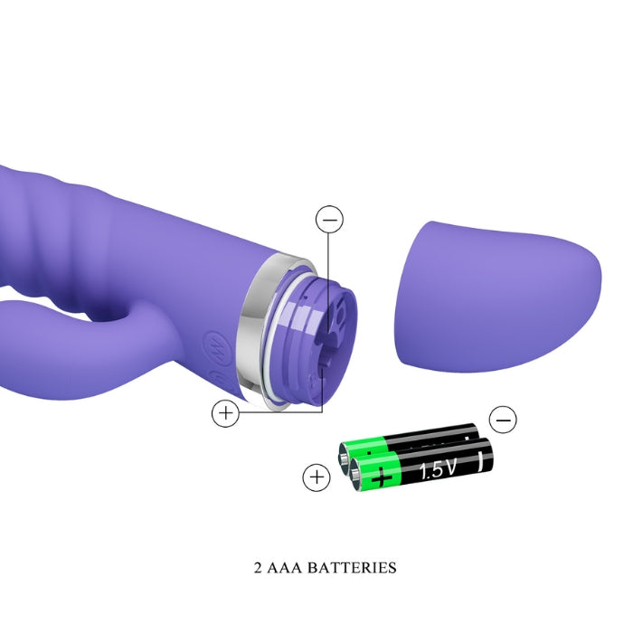 This super soft silicone 7 function rabbit vibrator is amazingly equipped to provide you with intense pleasure night after night. The shape of this sleek and stylish purple toy is smooth and curved with a thick head to reach your inner G-spot, and a smaller curved rabbit for clitoral stimulation. 