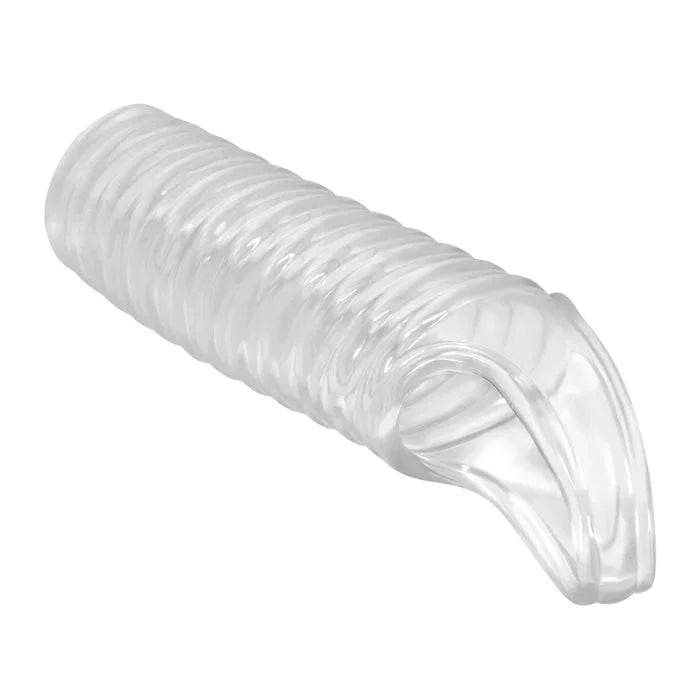 Clear Pretty Love ribbed penis sleeve with translucent corrugated tubing