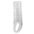 Clear Pretty Love ribbed penis sleeve with silicone finger cover